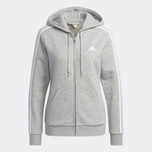 Adidas Women&#39;s Lt Gray Essentials Fleece 3-STRIPES Full Zip Hoodie, GV6021 - £39.21 GBP