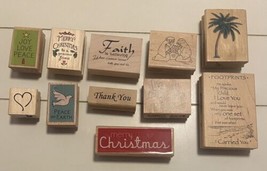 11 Assorted Christmas Wood Rubber Stamps Palm Tree Faith Thank You Footprints - £11.58 GBP