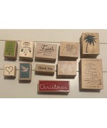 11 Assorted Christmas Wood Rubber Stamps Palm Tree Faith Thank You Footp... - £11.58 GBP
