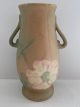 WELLER Peach Green Two Handled WILD ROSE Dogwood Art Pottery Vase Circa 1930&#39;s - £27.33 GBP