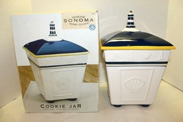 Sonoma Home Goods Ceramic Lighthouse Seaside Sailboat Lidded Cookie Jar ... - £55.52 GBP