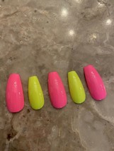 Set Of Painted  Pink Lemonade Yellow Long Coffin False Nails choose your... - $7.92