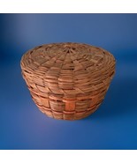 Vintage Small Hand Woven Covered Splint Basket 5” X 3” Country Farmhouse... - $26.59