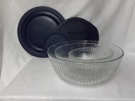 Vintage Pyrex Clear Ribbed Nesting Mixing Bowls Lid- Set of 3 (7401, 740... - £27.50 GBP