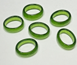 6 Vintage Green Blown Glass Napkin Rings Holders Oval  - £28.48 GBP