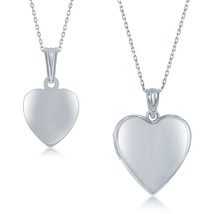 Sterling Silver 2PC Mother &amp; Daughter Set, Heart Pendant + Locket - Polished - £121.47 GBP