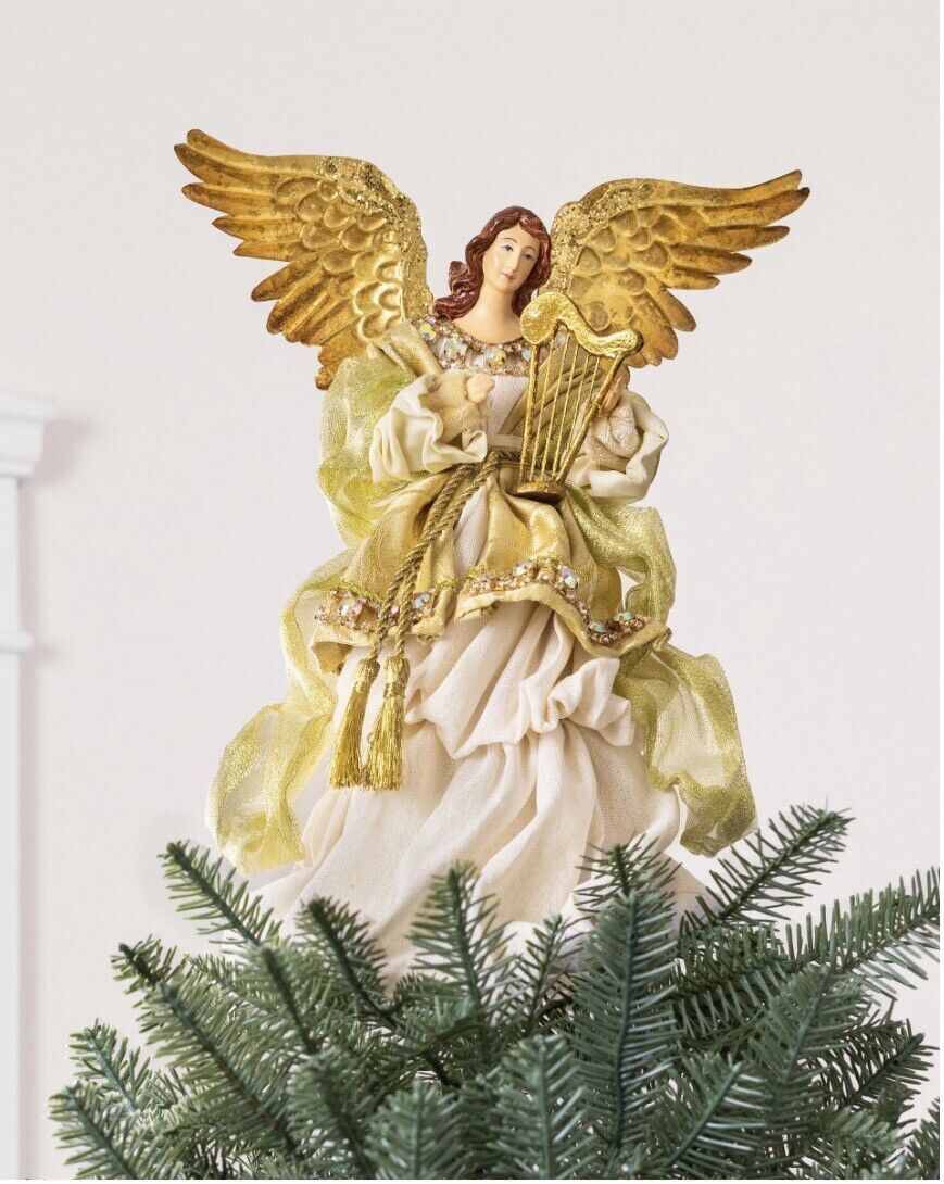 Primary image for GILDED WHITE ANGEL CHRISTMAS TREE TOPPER DECOR HANDCRAFTED (10”x6”x6”)