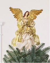 GILDED WHITE ANGEL CHRISTMAS TREE TOPPER DECOR HANDCRAFTED (10”x6”x6”) - £198.34 GBP