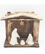 Vintage Porcelain Nativity Set in Homemade Wood Manger Christmas Creche - £76.62 GBP