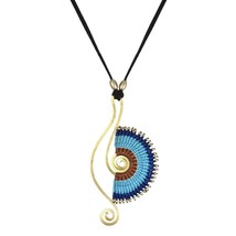 Blue Half Moon Brass Art Macrame Suede Necklace - £21.74 GBP