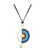 Blue Half Moon Brass Art Macrame Suede Necklace - £21.67 GBP