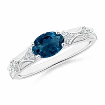 ANGARA 8x6mm Natural London Blue Topaz Ring with Diamond Accents in Silver - £306.74 GBP+