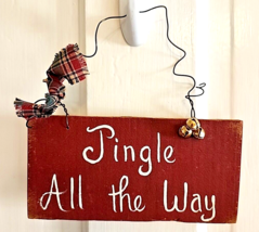 Jingle All The Way Christmas Plaque Sign Homespun Farmhouse Red - £11.02 GBP
