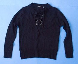 Devoted Luxury Apparel Black Lace Up Chest Sweater M Ribbed Trim Trendy ... - $4.95