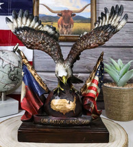 Bald Eagle On Globe With Texas &amp; American Flags Figurine One Nation Under God - £36.73 GBP