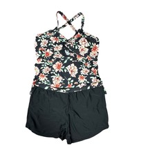 Grace Karin Tankini SwimSuit Womens 2XL Black Floral 2 Piece Shorts Cris... - £22.50 GBP