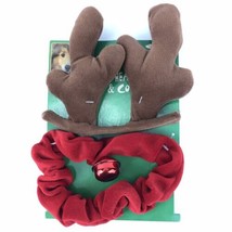 Christmas Dog Reindeer Antlers Headband &amp; Jingle Bell Collar Neck 9-16&quot; Velour - £9.36 GBP