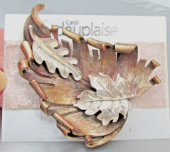 Signed Carol DAUPLAISE Big Copper 3 LEAF Vintage Brooch Pin, NEW on Card - $12.82