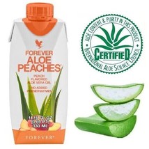 Forever Aloe Peaches Mini Juice Gel Kosher Halal All Natural 330ml X 12 Pack - $82.23