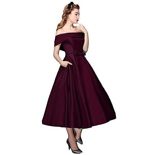 Off The Shoulder Short Tea Length Beaded Prom Homecoming Dress Dark Plum US 16