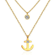 Cubic Zirconia &amp; 18K Gold-Plated Anchor Layered Pendant Necklace - £12.05 GBP