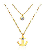 Cubic Zirconia &amp; 18K Gold-Plated Anchor Layered Pendant Necklace - £11.84 GBP