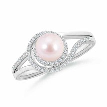 ANGARA Japanese Akoya Pearl Spiral Halo Ring with Diamonds for Women in 14K Gold - £1,377.26 GBP