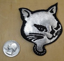 CUTE SIAMESE CAT IN SILVER IRON-ON / SEW-ON EMBROIDERED PATCH 2 1/4 x 3 &quot; - $4.79