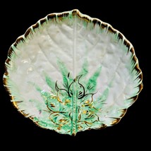 Cabbage Lettuce Leaf Ceramic Salad Plate Made in Italy White Green Gold Vintage - £10.83 GBP
