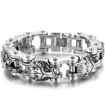 Gothic Skull Lion Head Charm Bracelet Men Stainless Steel 13/18MM Hand Chain Men - £36.37 GBP