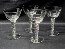 Vintage UNKNOWN MAKER Twisted Stem 5&quot; Barware Aperitif Liqueur Glass - Set Of 4 - £18.47 GBP