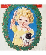Merry Christmas 1910s Greeting Postcard Embossed Wreath Candy Cane Puppy... - $370.63 MXN