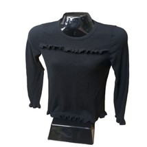 Talbots Small Cotton Nylon Rayon Cashmere Blend Sweater Black Ruffles - $11.63