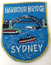 Harbour Bridge Sydney Patch Shield Embroidered Blue Gold Australia Vintage 1970s - £7.41 GBP