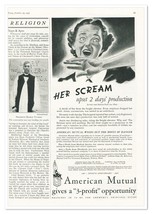 Print Ad American Mutual Insurance &#39;Scream&#39; Vintage 1937 3/4-Page Advertisement - £7.81 GBP
