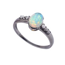 Natural Ethiopian Opal Ring 6x8 mm Oval 0.7 Ct Opal Ring Black Vintage Ring - £38.94 GBP