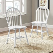 Set 2 Windsor Dining Chairs Solid White Finish Wood High Back Kitchen Furniture - £190.20 GBP