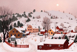 Art Giclee Printed Oil Painting Print Winter days in the villag Watercolor - £7.43 GBP+
