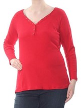 Planet Gold Womens Plus Size Ribbed Long Sleeves Pullover Top Size 1X Color Red - £28.07 GBP