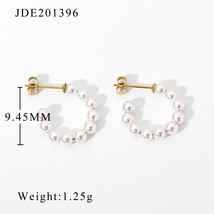 Shape Mini Pearl Circle Hoop Earrings For Women Simple Statement Stainless Steel - £9.89 GBP