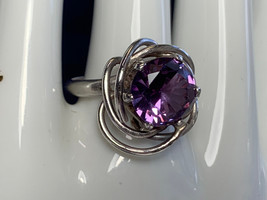 Sterling Silver Ring 6.27g Fine Jewelry Size 7.25 Amethyst Color Stone - £23.84 GBP