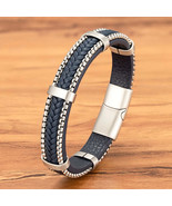 Punk Leather  Steel Bracelet with Magnetic Buckle - $41.07 CAD