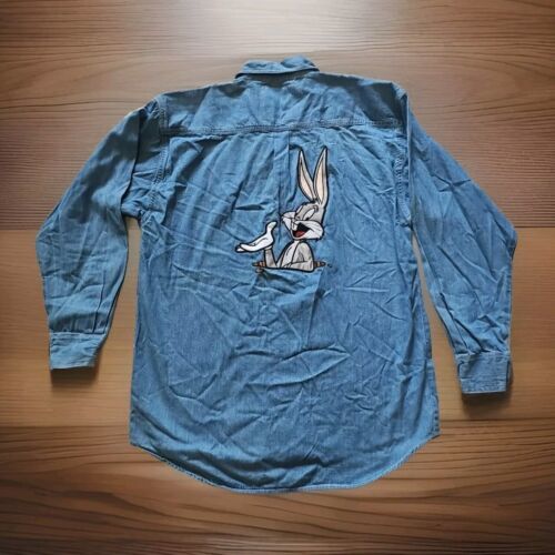 Vtg Bugs Bunny Embroidered Denim Button Down Shirt Size M Looney Tunes T... - $17.82