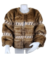 Vintage Caged Leather Faux Fur Jacket Womens Size 1X Crop 3/4 Sleeve Ter... - £59.55 GBP