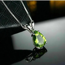 2Ct Pear Cut Simulated Green Peridot Solitaire Pendant 14k White Gold Plated - £37.24 GBP