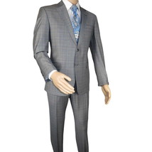 Men Suit BERLUSCONI Turkey Italian Wool 180's Glenn Plaid K230-12 Gray Blue image 2