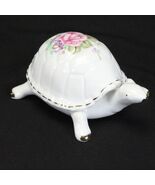 VTG 1987 Lefton Bone China Turtle Lidded Trinket Box Flowers Gilded Trim - $287.45 MXN