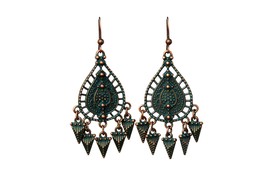Vintage Oriental Earrings, Verdigris Gypsy Earrings, Green Patina Cooper Earring - £11.79 GBP
