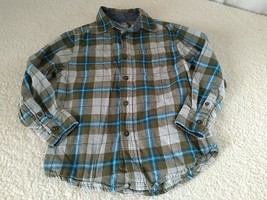 Boys Medium Size 8 Autumn Plaid Button Down Shirt blue/ gray Flannel - £5.44 GBP