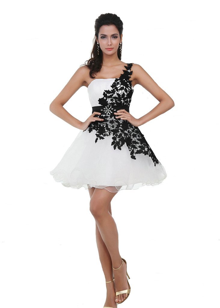 Kivary Women's Lace Short Prom Dresses White and Black US 16